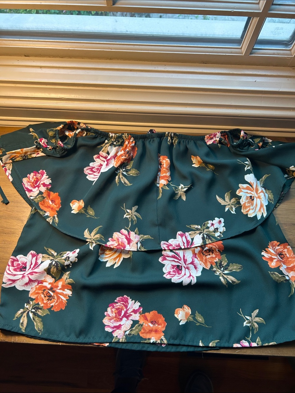 one clothing Dark Green Floral Off-Shoulder Camisole - Picture 4 of 4